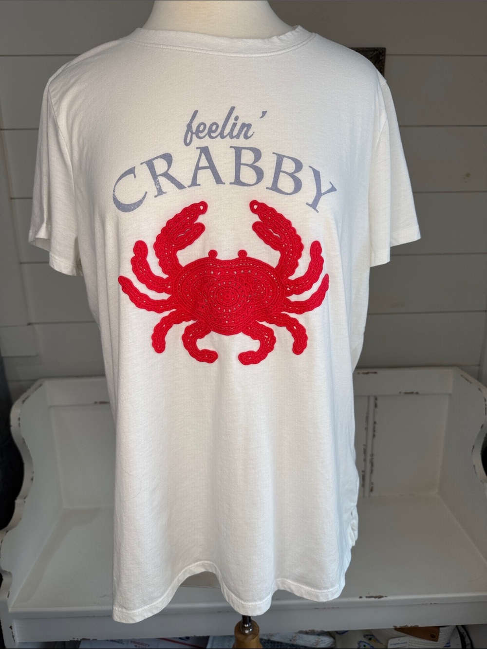 Maurices White Tee with Red Crab Graphic